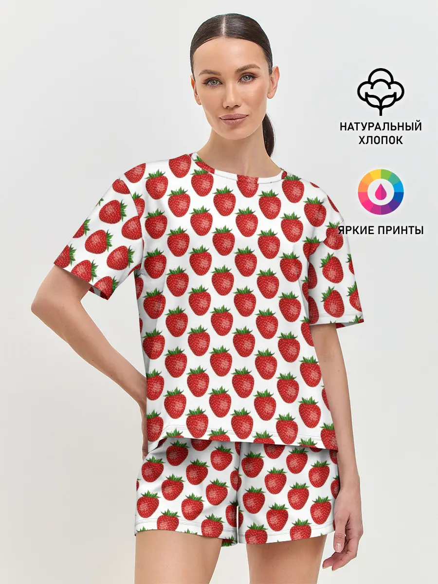 Женская пижама с шортами / Клубника