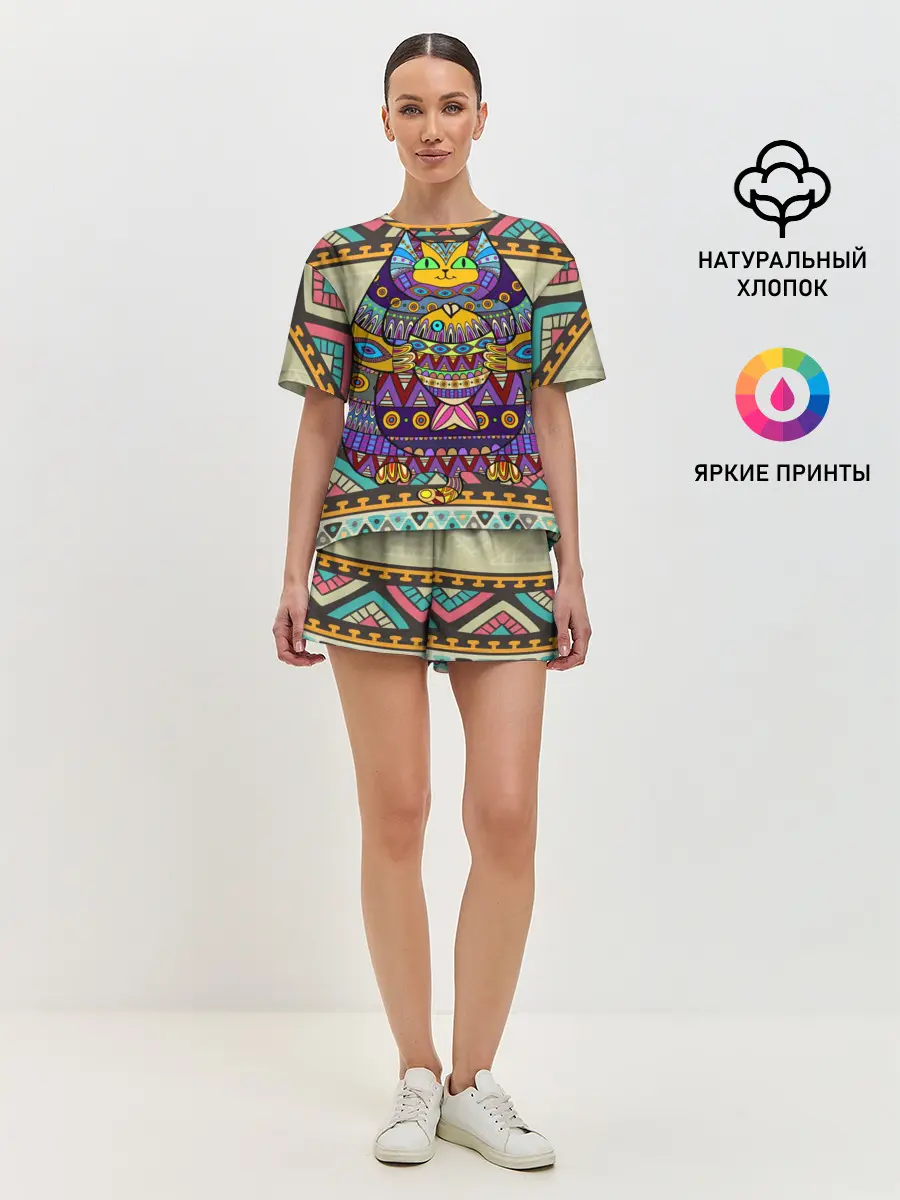 Женская пижама с шортами / Кот 3