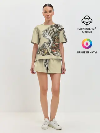 Женская пижама с шортами / Восточный дракон