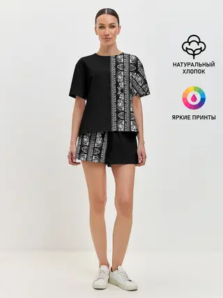 Женская пижама с шортами / Узор на чёрном