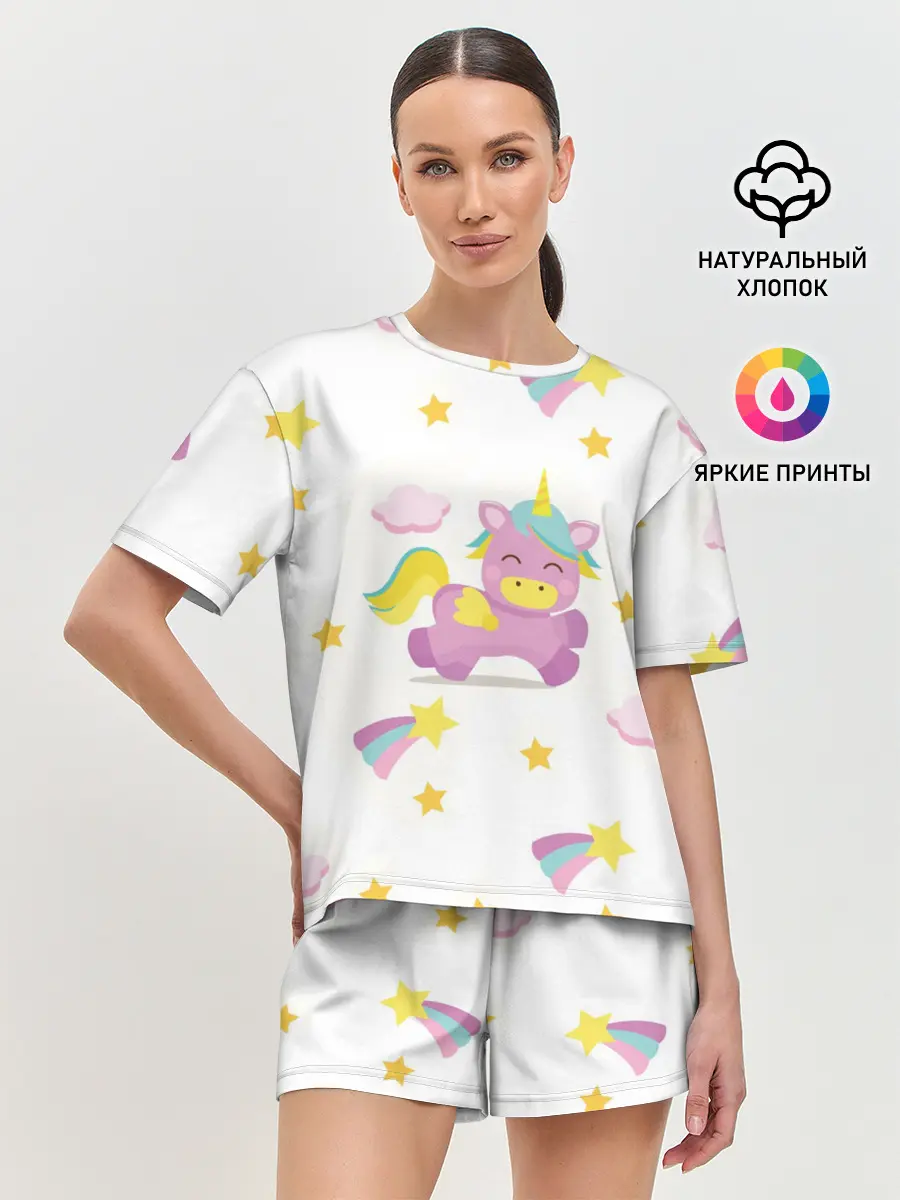 Женская пижама с шортами / Розовый единорог