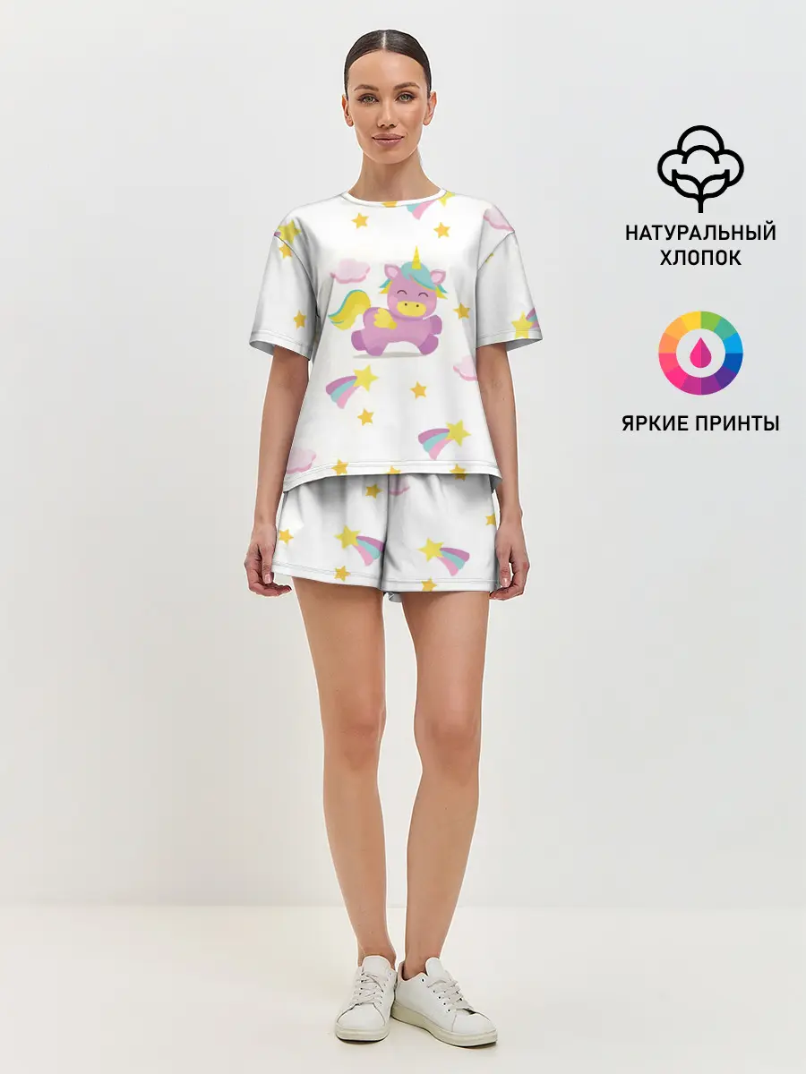 Женская пижама с шортами / Розовый единорог