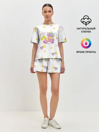 Женская пижама с шортами / Розовый единорог