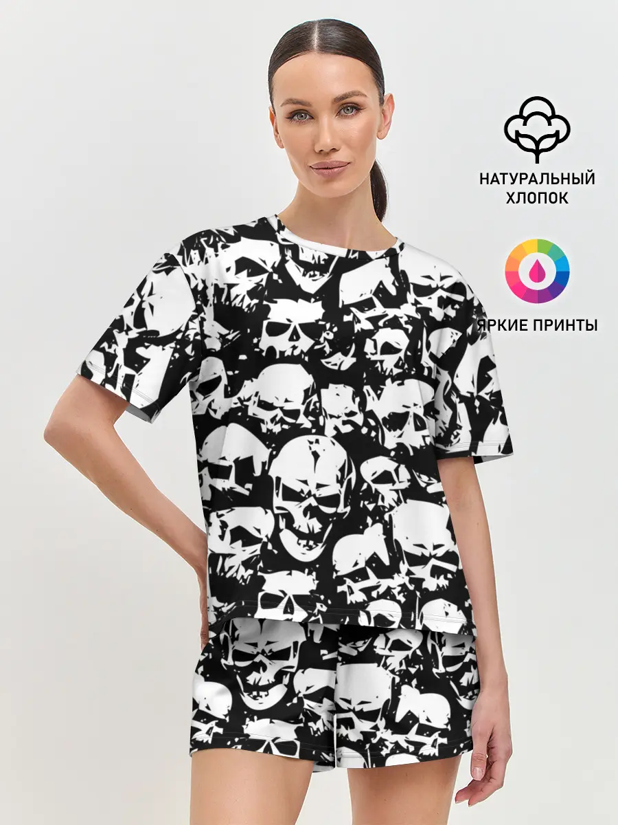 Женская пижама с шортами / черепа