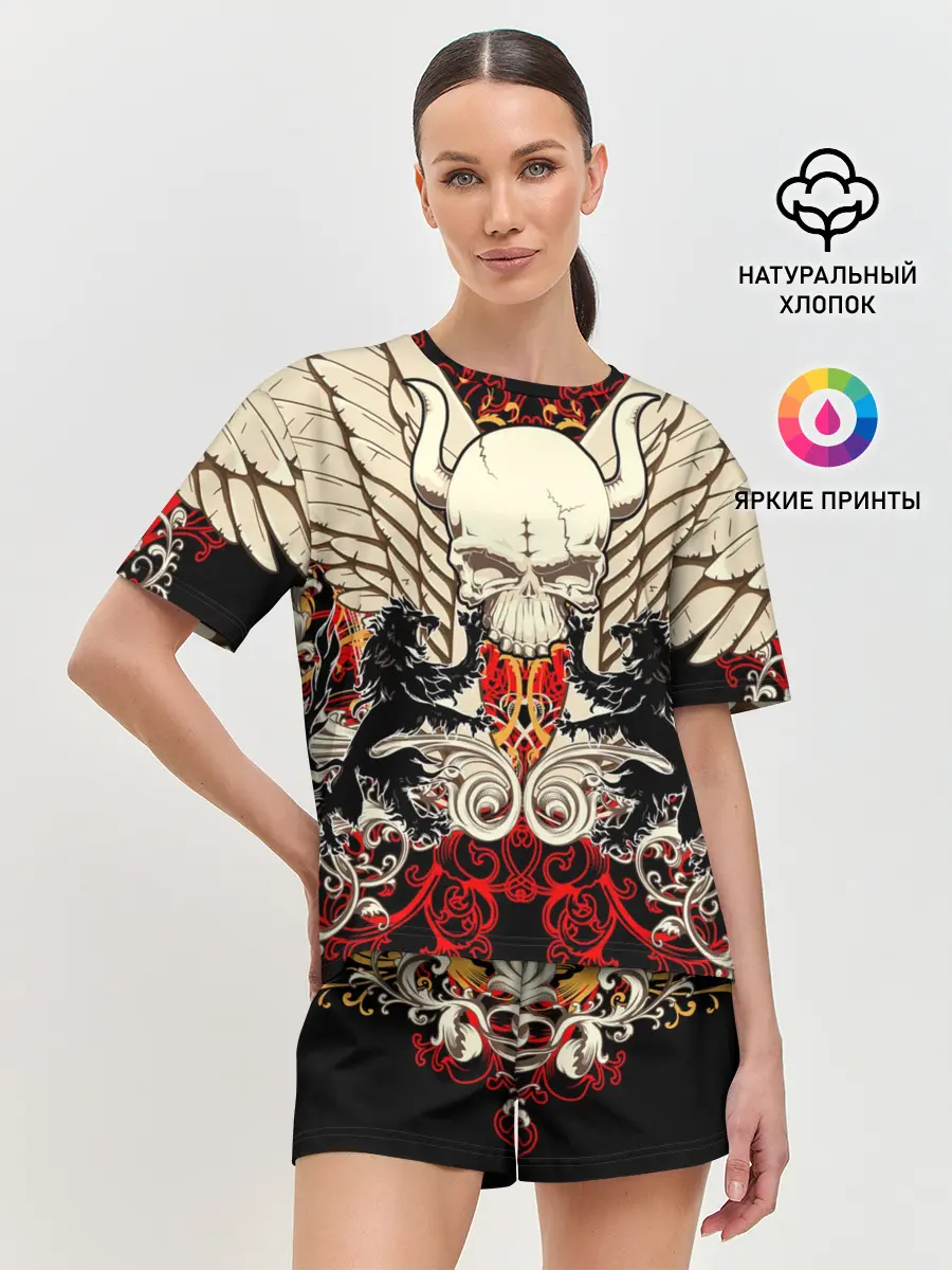 Женская пижама с шортами / Vintage Skull Art v2