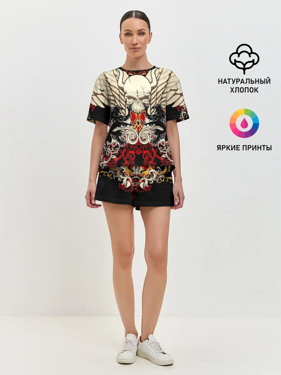 Женская пижама с шортами / Vintage Skull Art v2