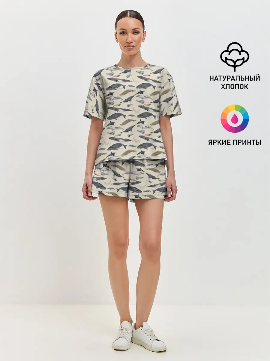 Женская пижама с шортами / Whales pattern