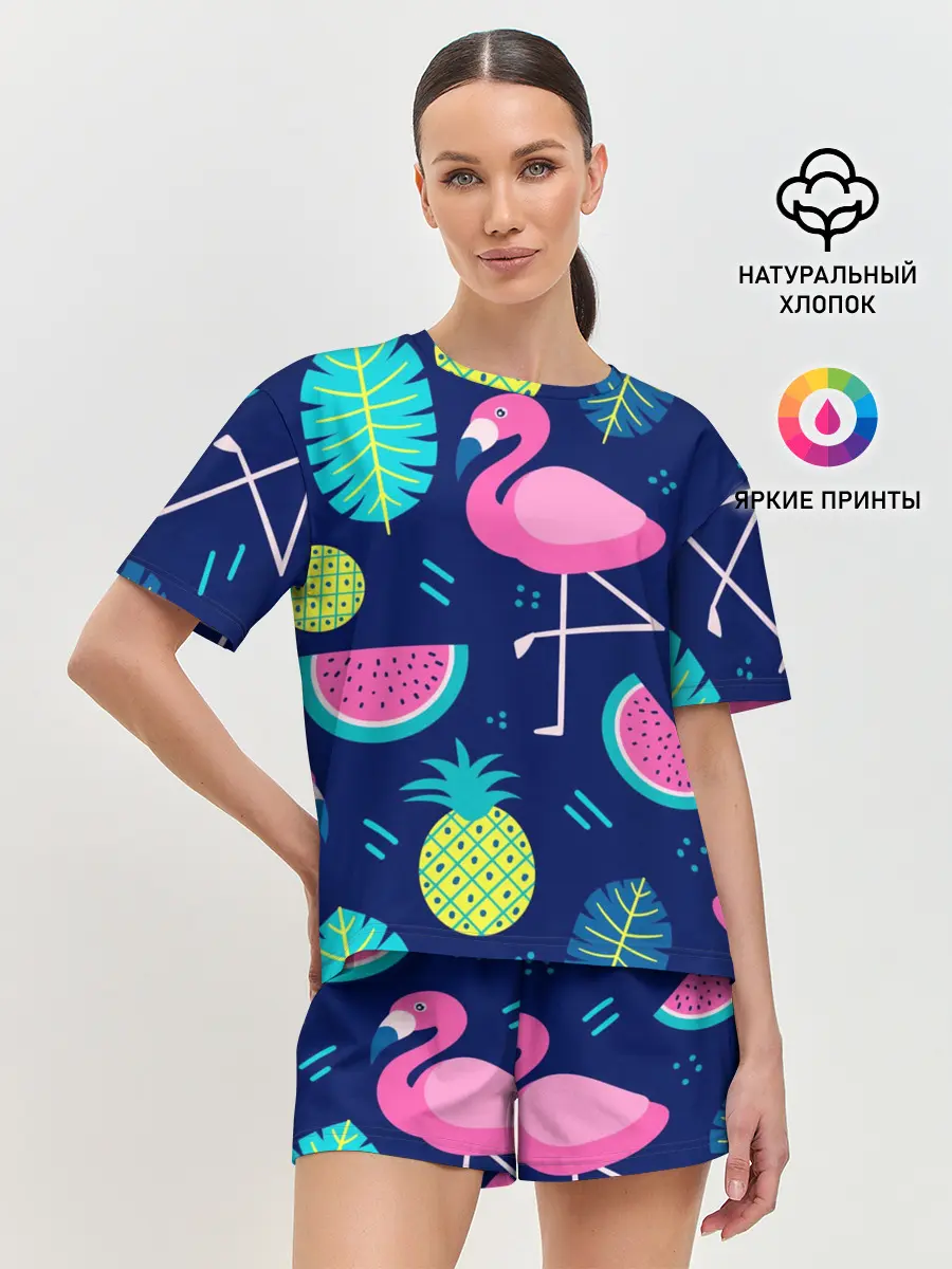 Женская пижама с шортами / Фламинго