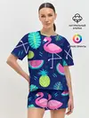 Женская пижама с шортами / Фламинго