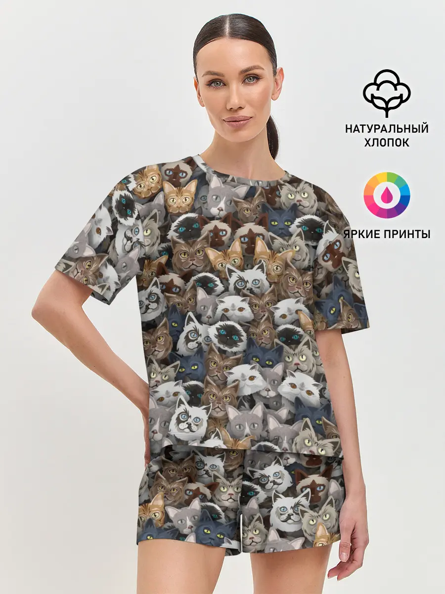 Женская пижама с шортами / Коты разных пород