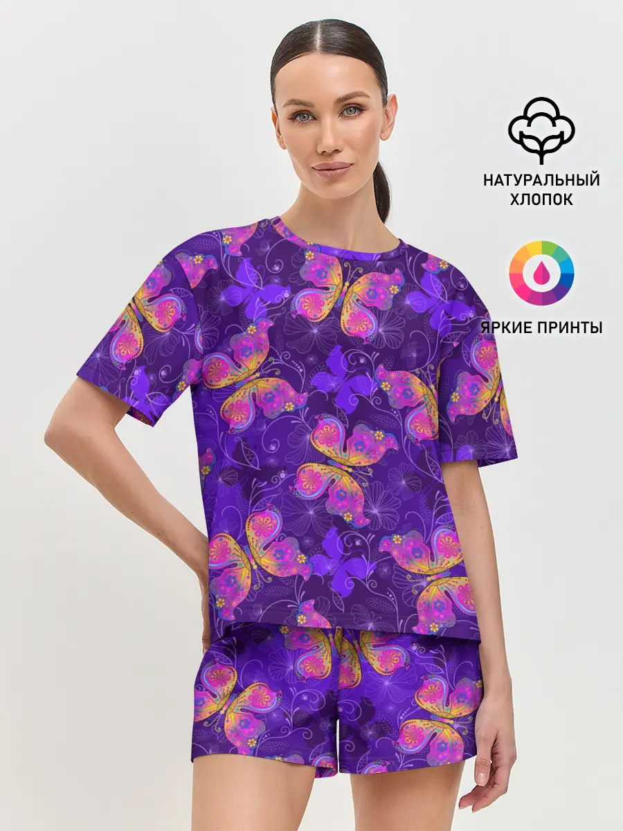 Женская пижама с шортами / Розовые бабочки
