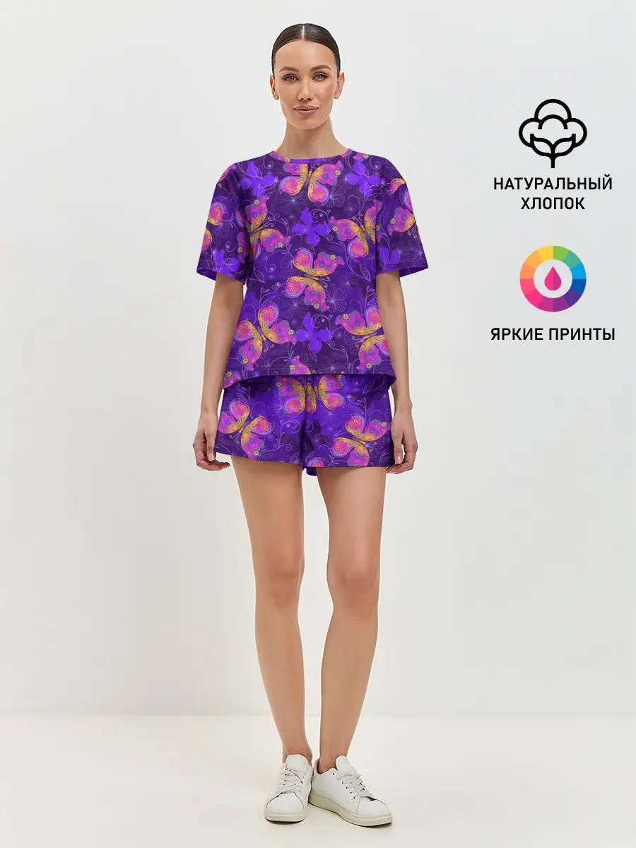 Женская пижама с шортами / Розовые бабочки
