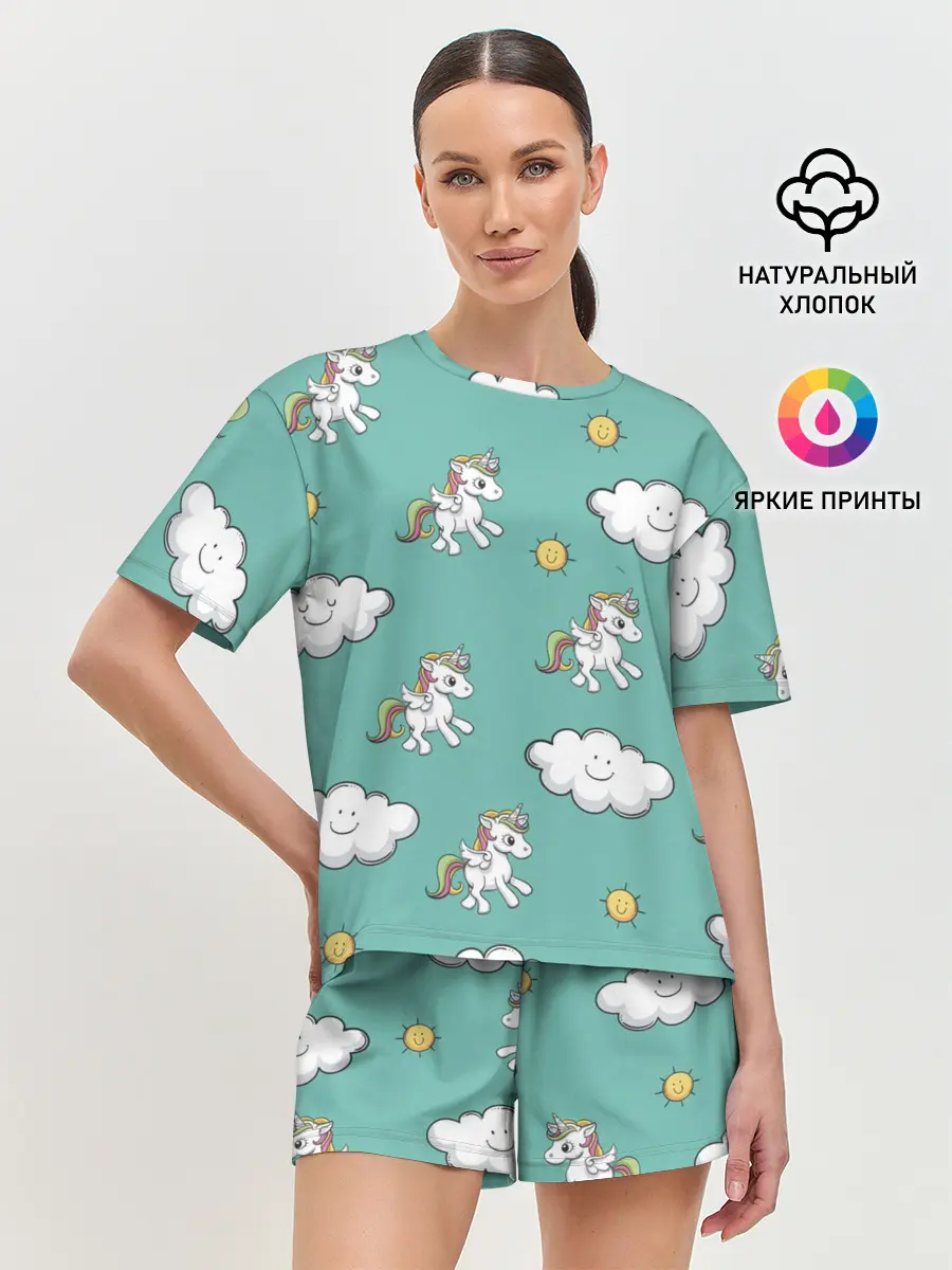Женская пижама с шортами / Любовь к единорогам