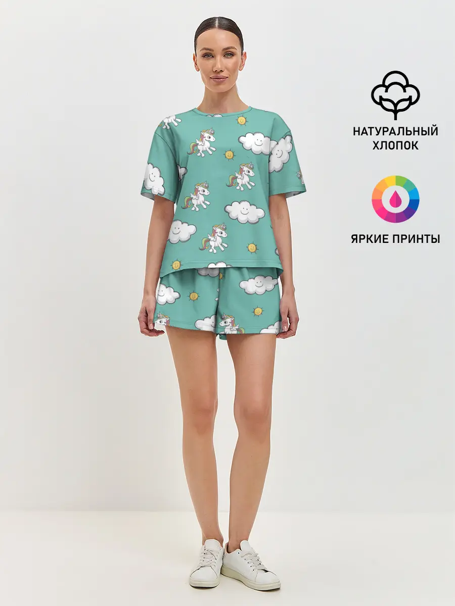 Женская пижама с шортами / Любовь к единорогам