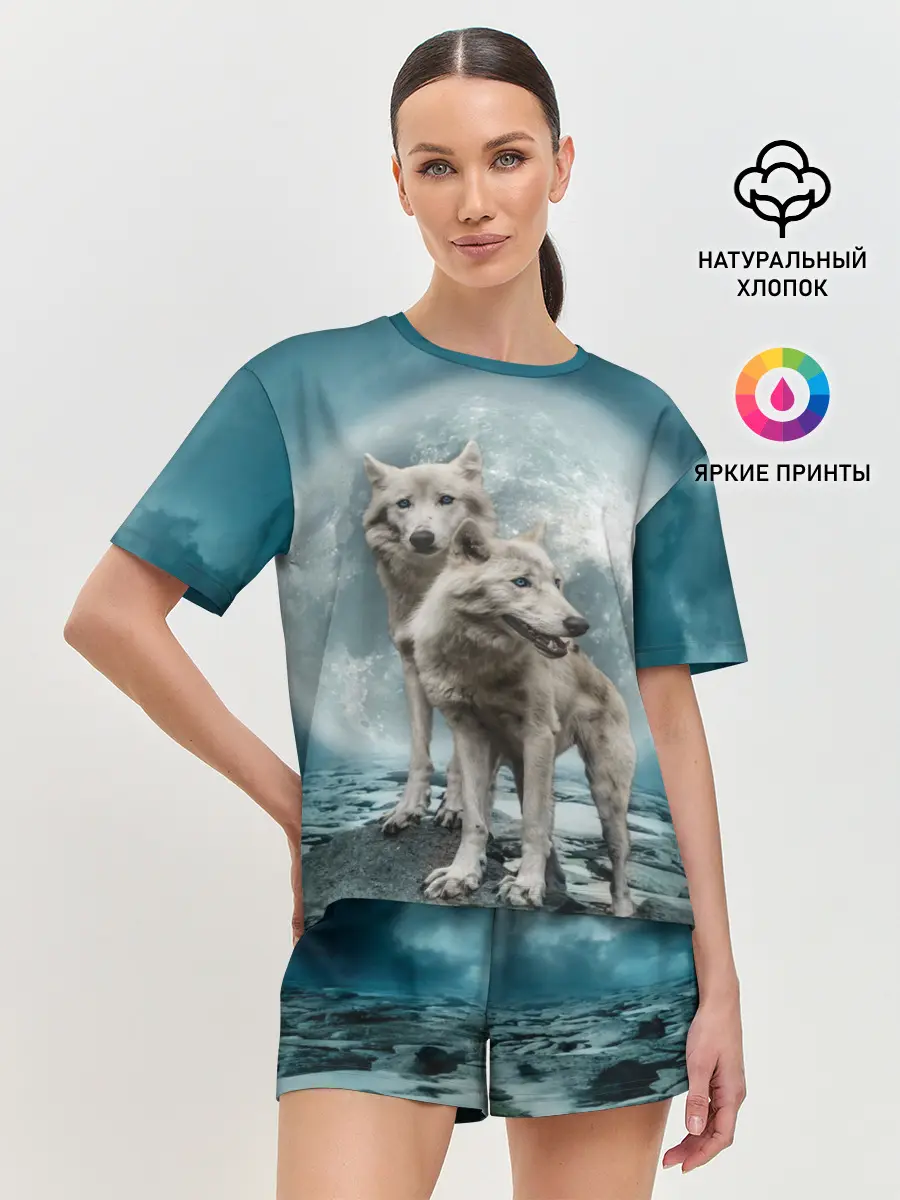 Женская пижама с шортами / Волки