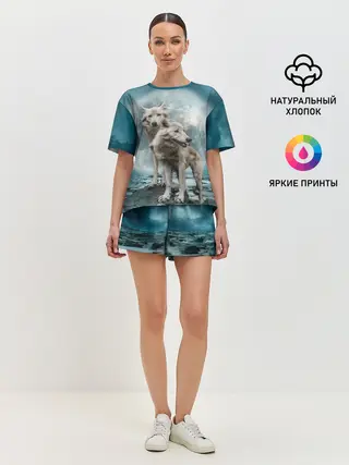 Женская пижама с шортами / Волки