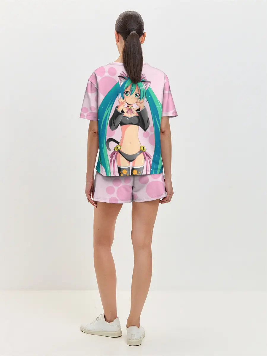 Женская пижама с шортами / Хатсуне Мику на розовом фоне