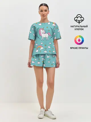 Женская пижама с шортами / Единорог радуга