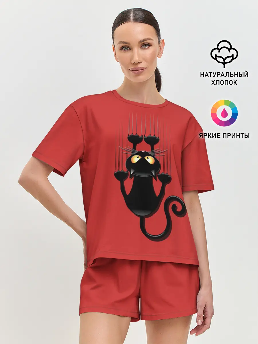 Женская пижама с шортами / Черный Кот