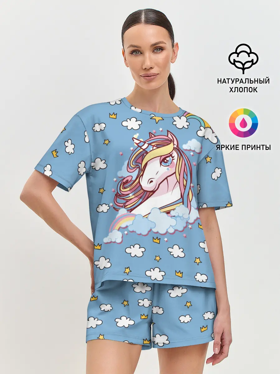 Женская пижама с шортами / Радужный Единорог