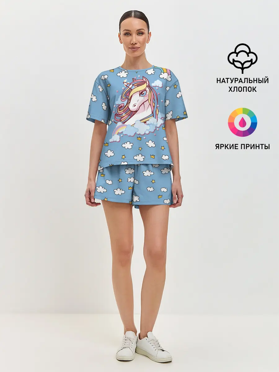 Женская пижама с шортами / Радужный Единорог