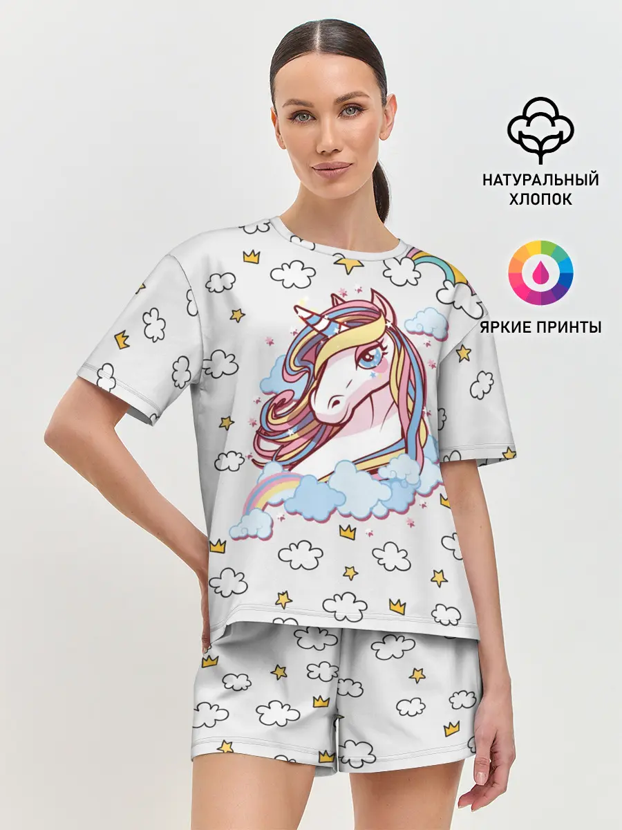 Женская пижама с шортами / Единорог