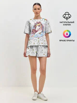Женская пижама с шортами / Единорог