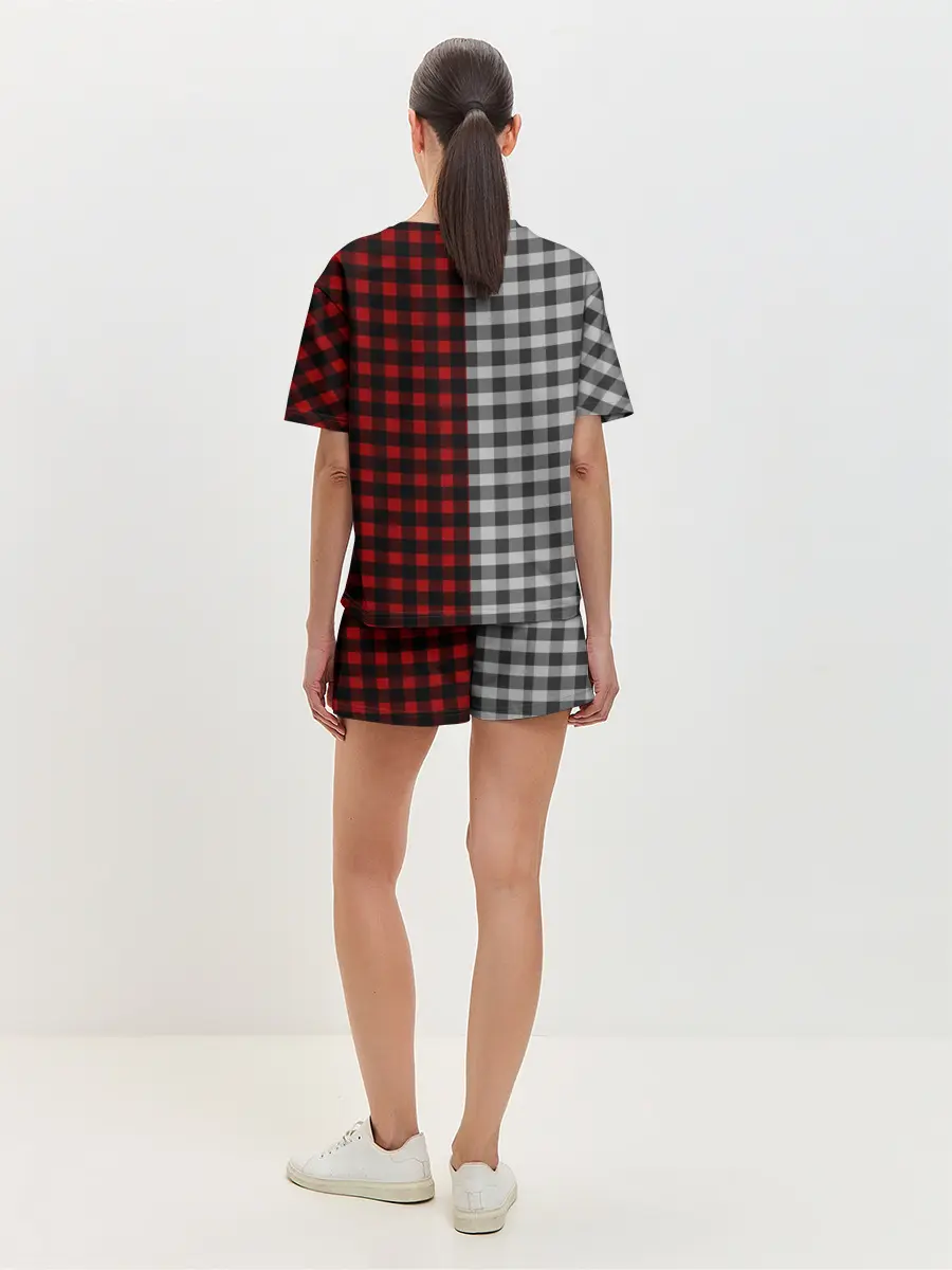 Женская пижама с шортами / Красно белая рубашка в клетку
