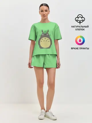 Женская пижама с шортами / Тоторо под листочком