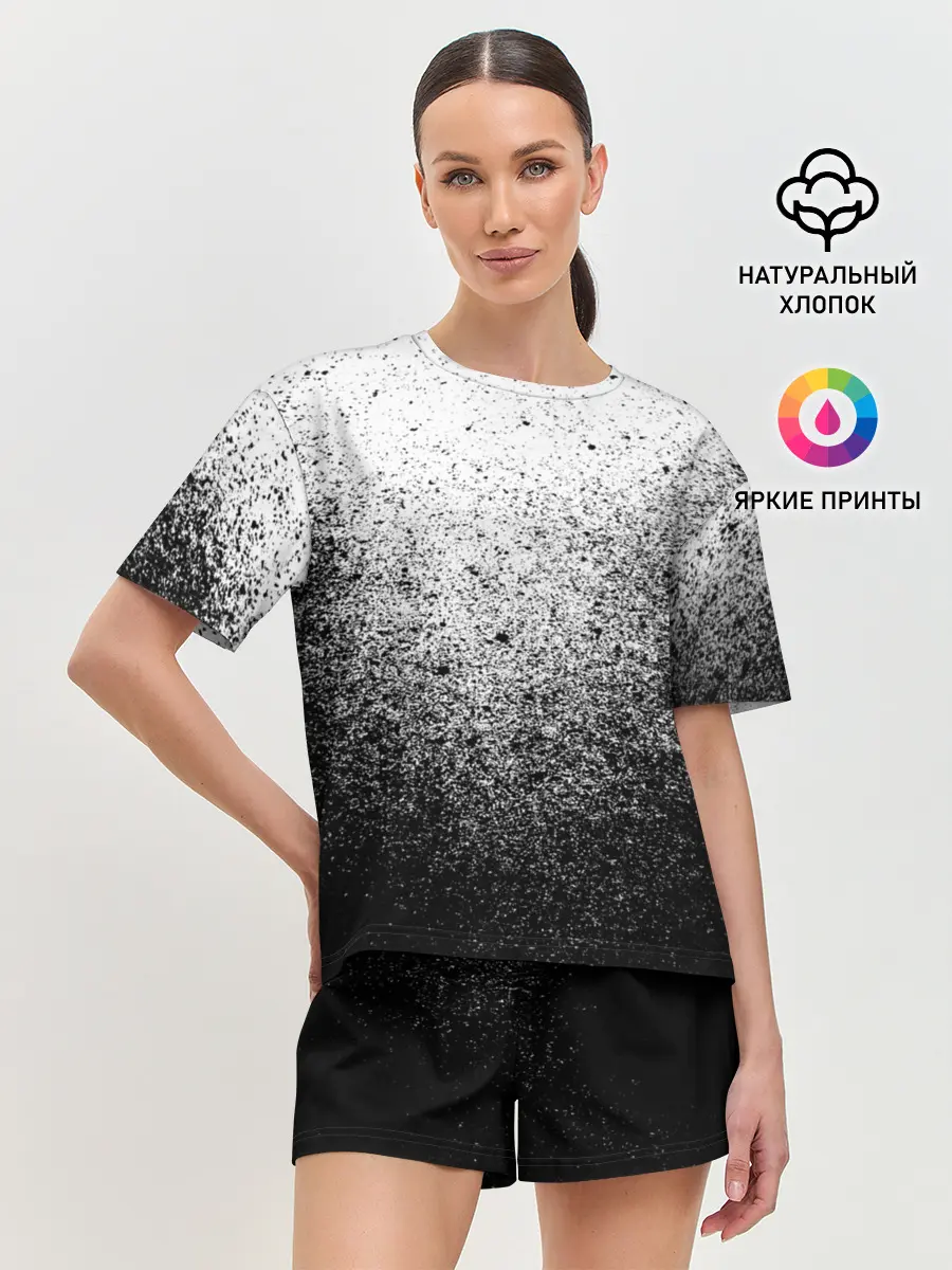 Женская пижама с шортами / БРЫЗГИ КРАСОК ЧЁРНЫЙ