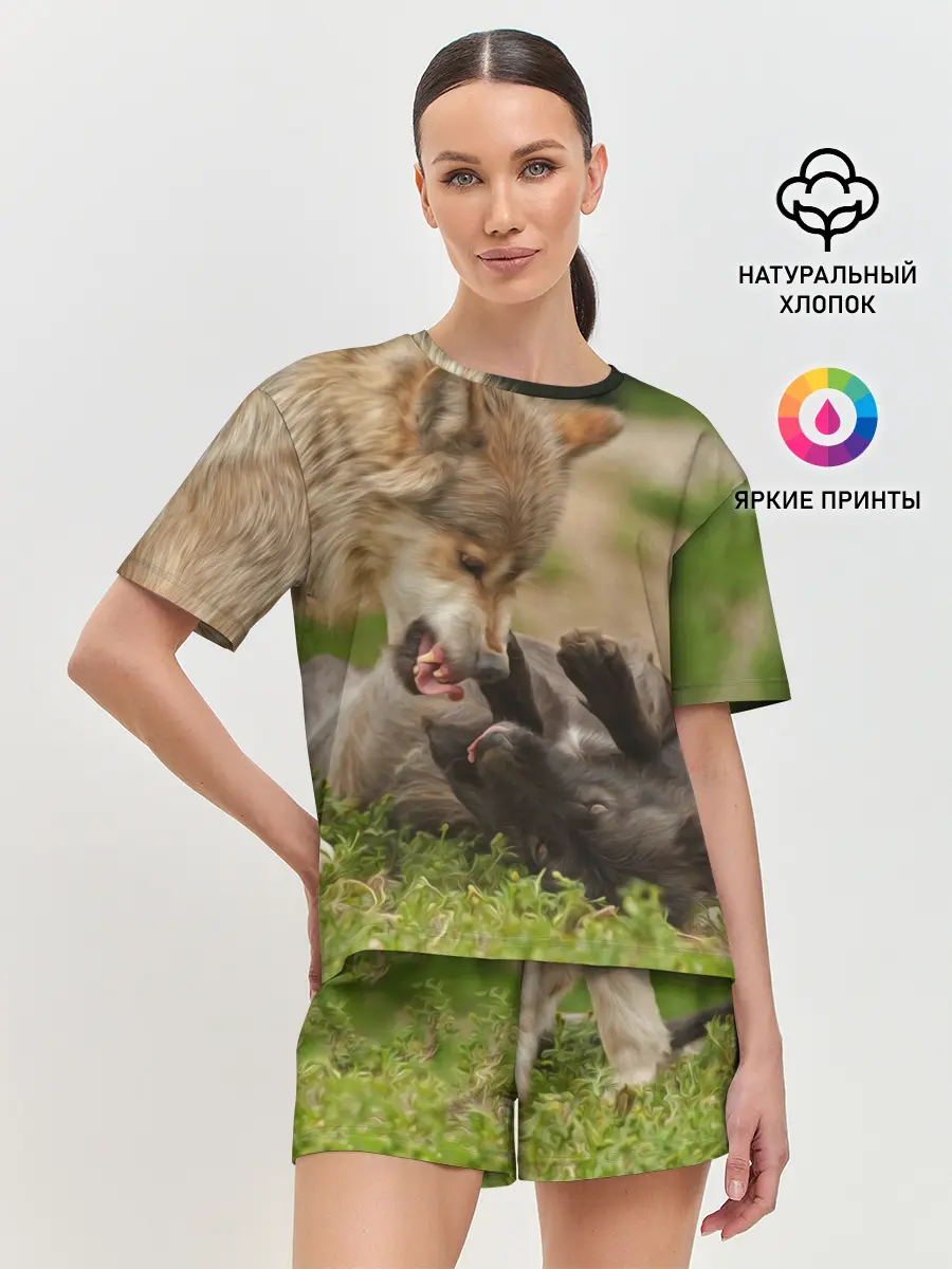 Женская пижама с шортами / Волки