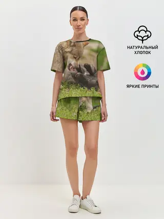 Женская пижама с шортами / Волки