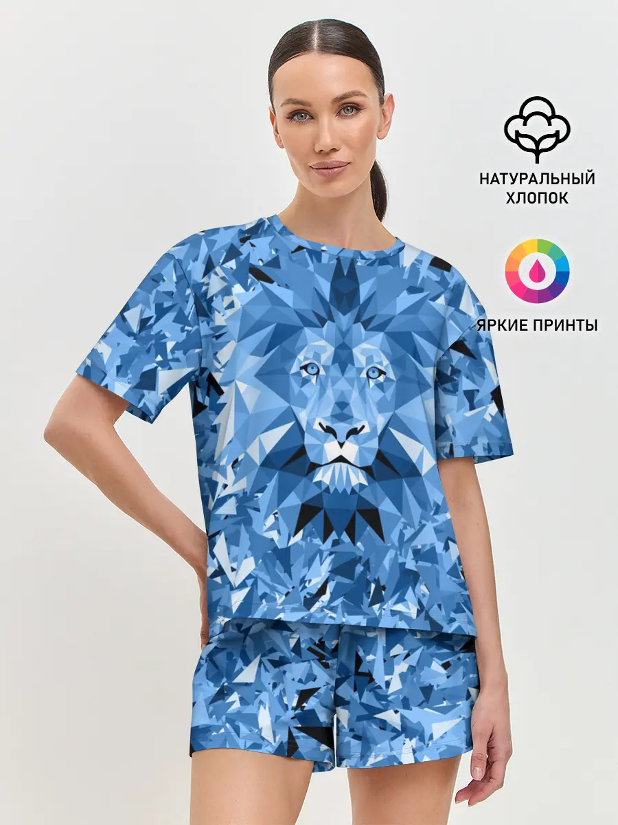 Женская пижама с шортами / Сине-бело-голубой лев