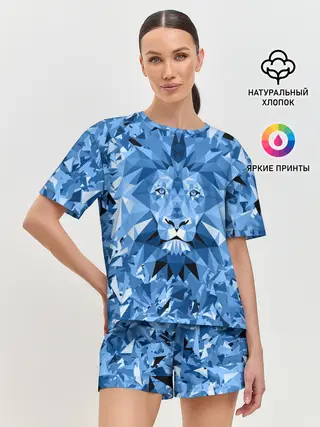 Женская пижама с шортами / Сине-бело-голубой лев