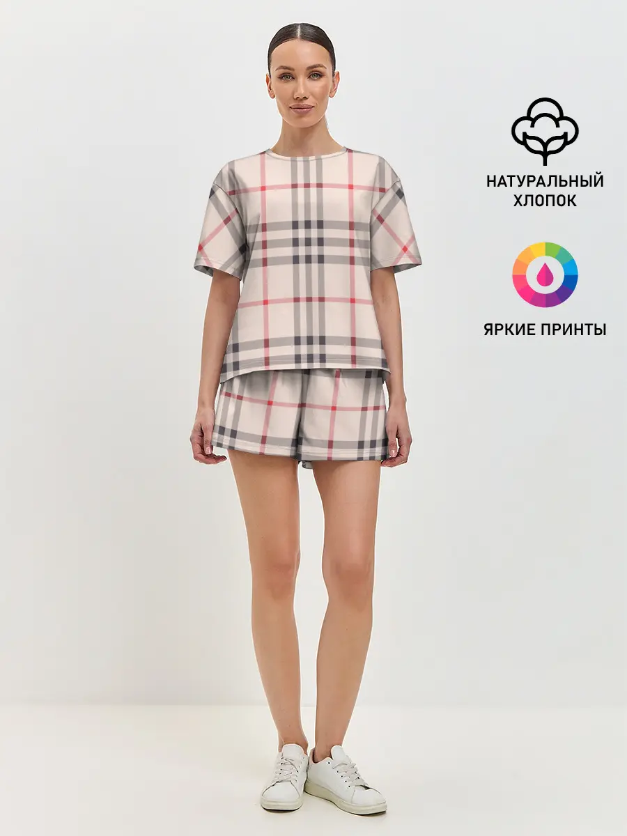 Женская пижама с шортами / Светлая клетка