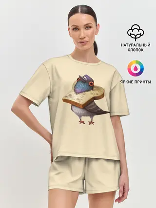 Женская пижама с шортами / Голубь и Хлебушек