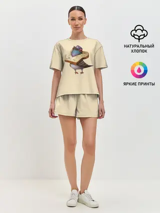Женская пижама с шортами / Голубь и Хлебушек