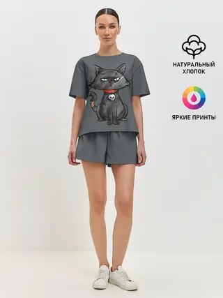 Женская пижама с шортами / Кот бедолага