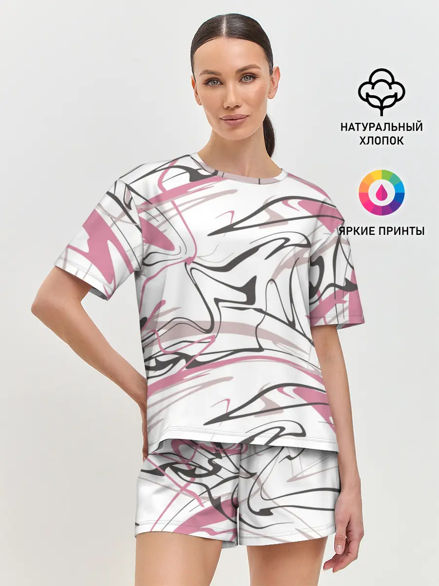 Женская пижама с шортами / Хаотичные линии
