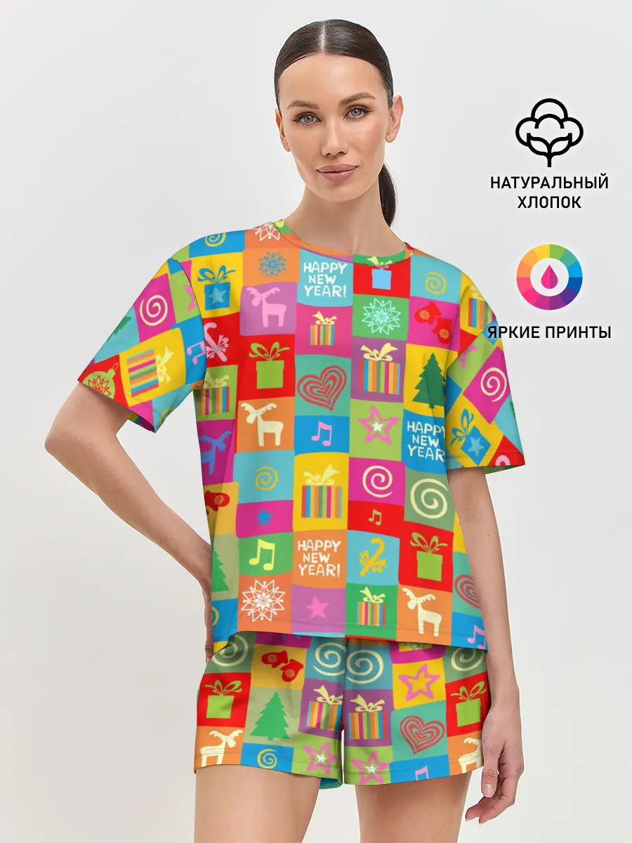 Женская пижама с шортами / Новогодний коллаж