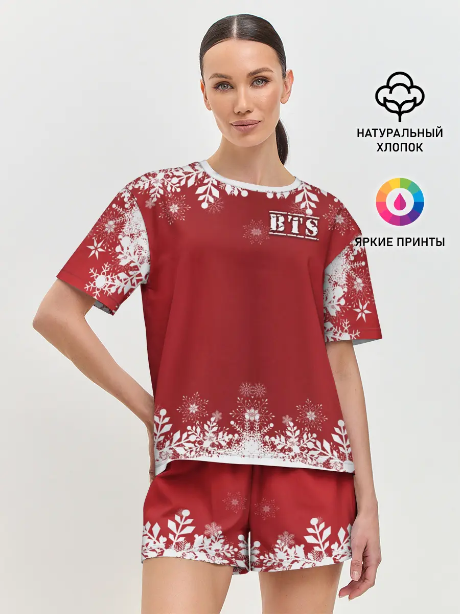 Женская пижама с шортами / BTS праздничный