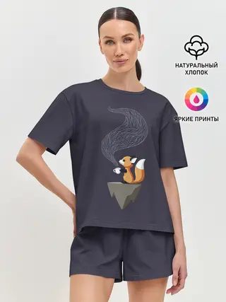 Женская пижама с шортами / Coffee Fox