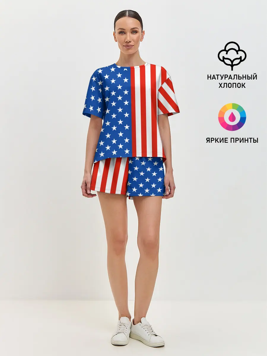 Женская пижама с шортами / Американский Флаг