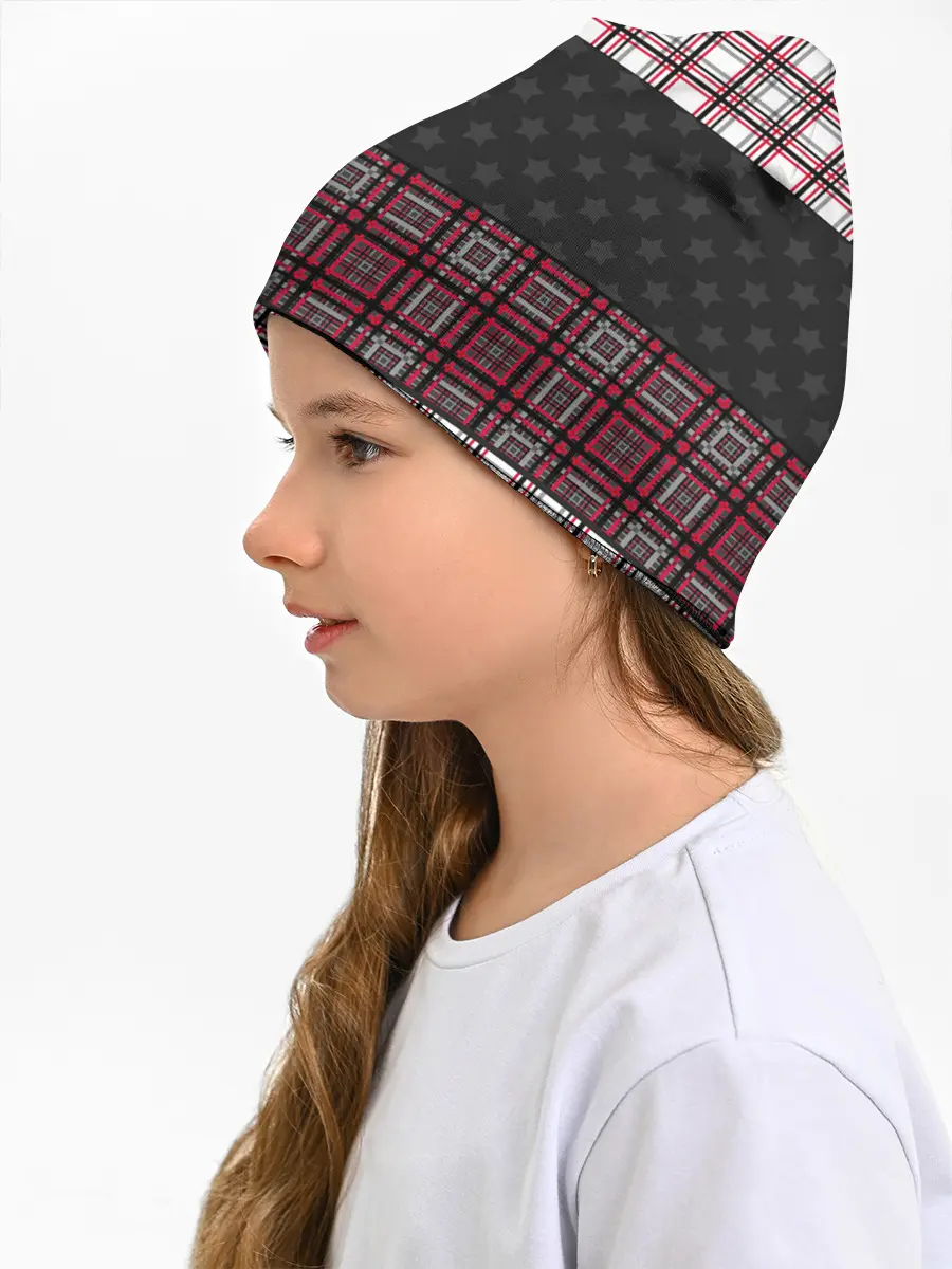 Детская шапка / Комбинированный красно-серый