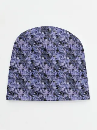 Детская шапка / Сине-фиолетовый цветочный узор