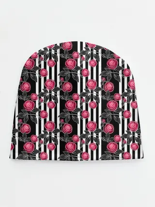 Детская шапка / акварельные розы на полосатом