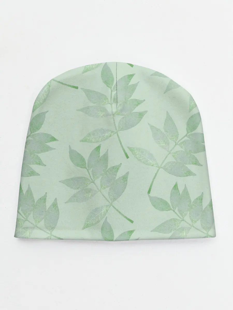 Детская шапка / Зеленые листья на светло зеленом