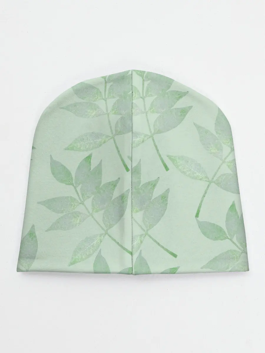 Детская шапка / Зеленые листья на светло зеленом