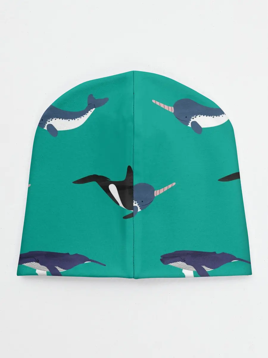Детская шапка / Нарвал, киты, касатка паттерн