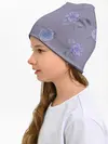 Детская шапка / Голубые камелии на сером